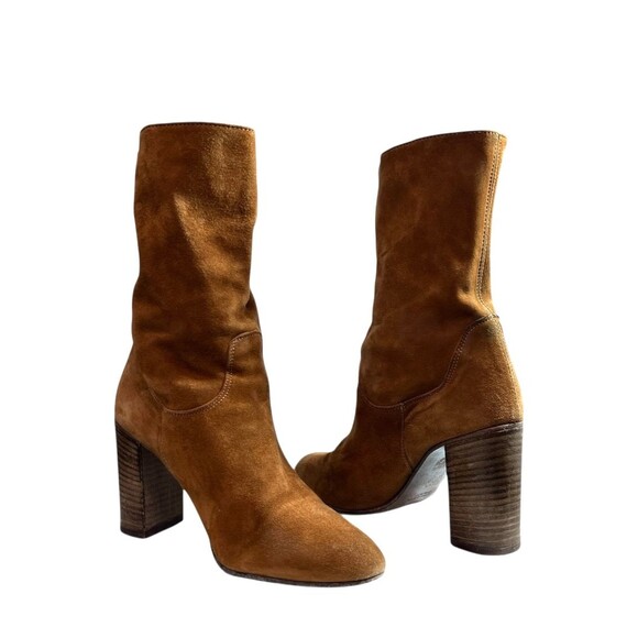 Free People DAKOTA Cognac Suede Slouch Mid Calf Heeled Boots $188 EU 37, 6.5 - Picture 6 of 10